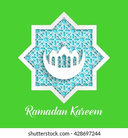 Ramadan Kareem Greeting card / Mosque with stars Islamic pattern Background
