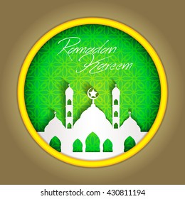 Ramadan Kareem Greeting card / Mosque with stars Islamic pattern Background.