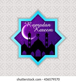 Ramadan Kareem Greeting card / Mosque with stars Islamic pattern Background