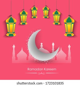 Ramadan Kareem Greeting Card. Ramadan Mubarak islamic background with arabic calligraphy template design.