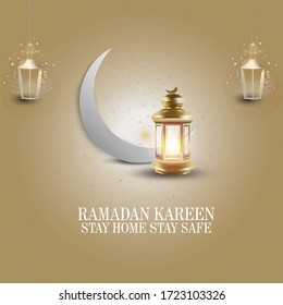 Ramadan Kareem Greeting Card. Ramadan Mubarak islamic background with arabic calligraphy template design.