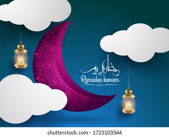 Ramadan Kareem Greeting Card. Ramadan Mubarak islamic background with arabic calligraphy template design.