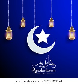 Ramadan Kareem Greeting Card. Ramadan Mubarak islamic background with arabic calligraphy template design.