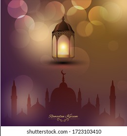 Ramadan Kareem Greeting Card. Ramadan Mubarak islamic background with arabic calligraphy template design. - Shutterstock ID 1723103410