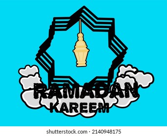 Ramadan Kareem Greeting Card. Ramadan Mubarak. Happy and Holy Ramadan. The month of fasting for Muslims. logo for ramadan with clouds and stars in the background