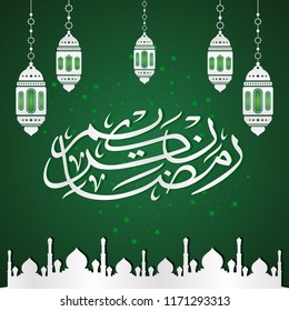 Ramadan Kareem greeting card on green background