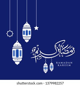 Ramadan Kareem greeting card on blue background