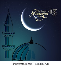 Ramadan Kareem greeting card on blue background