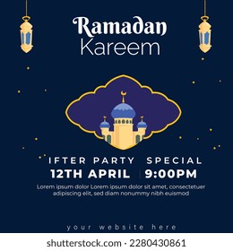Ramadan Kareem greeting card on navy blue Background. Eps 10 version 
