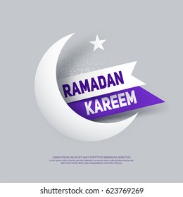 Ramadan Kareem Greeting Card With Paper Crescent Moon, Star And Ribbon.