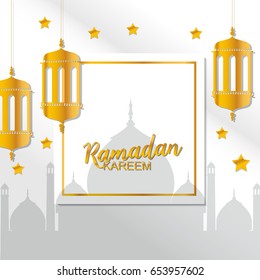 Ramadan Kareem greeting card. Paper cut design