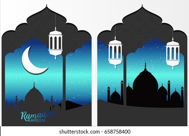 Ramadan Kareem greeting card, paper art design
