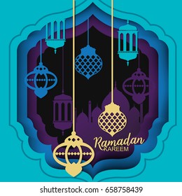 Ramadan Kareem greeting card, paper art design