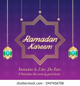 Tarjeta de felicitación Ramadan Kareem con fondo de color estampado.