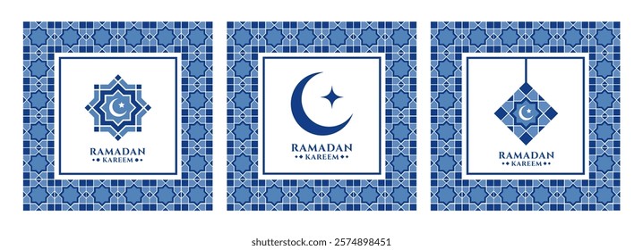 Ramadan Kareem greeting card , poster ,  banner and template , Modern design with geometric pattern frame 