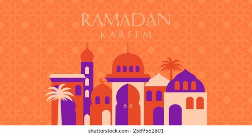 Ramadan Kareem greeting card, poster, social media banner cover design template modern geometric style, graphic print