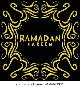 Ramadan Kareem greeting card set. Ramadan holiday template  with gold hand drawn lettering. Vector illustration.