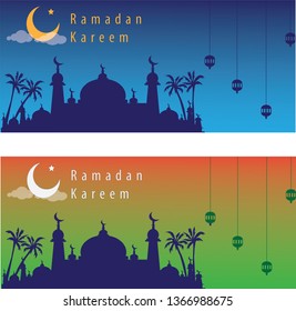 ramadan kareem greeting card with silhouette mosques