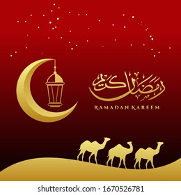 Ramadan Kareem Greeting Card. Social Media post template Ramadhan Mubarak. Translated: Happy & Holy Ramadan. Month of fasting for Muslims. Arabic Calligraphy. Vector Illustration