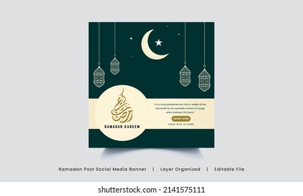 Ramadan Kareem Greeting Card Social Media Post Banner. Post social media discount Ramadan template design.