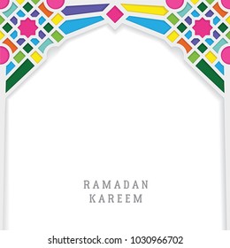 ramadan kareem greeting card template vector design with moroccan mosaic mosque gate