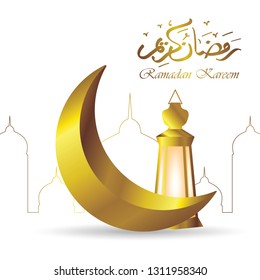 Ramadan Kareem greeting card template arabic calligraphy with crescent and lantern islamic banner background design.Translation of text Ramadan Kareem islamic celebration ramadan/holy month