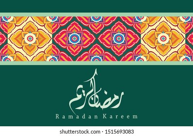 Ramadan Kareem greeting card template arabic calligraphy with 
Islamic style ornaments are very suitable for various purposes