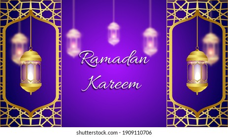 Ramadan kareem greeting card template with gold ramadan lantern islamic background banner 