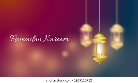 Ramadan kareem greeting card template with gold ramadan lantern islamic background banner 