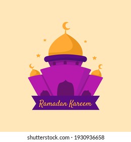 Ramadan Kareem greeting card template. Illustration vector graphic. Design concept Mosque with stars in flat design cartoon style, Perfect for banner, Postcard social media