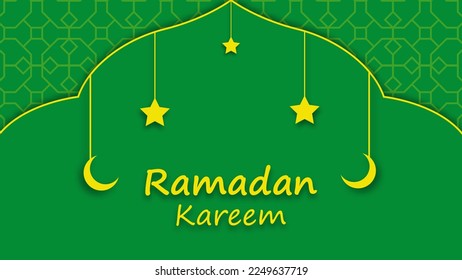 Ramadan Kareem greeting card template background with mosque, star and Islamic moon. Vector illustration. EPS 10.