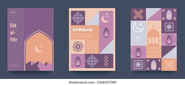 Ramadan Kareem. Ramadan greeting card template set. Traditional patterns and elements. Poster, media banner. Vector illustration