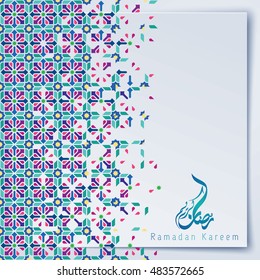 Ramadan Kareem greeting card template with arabic morocco ornamnet mosaic pattern