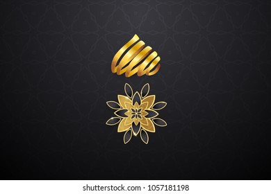Ramadan Kareem Greeting Card Vector Illustration using paper cut design style, gold colored with a ribbon which forms a dome mosque and hand drawn 