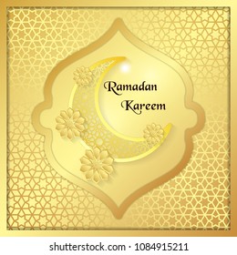 Ramadan Kareem greeting card. Vector template of a greeting card with intricate Arabic Moon