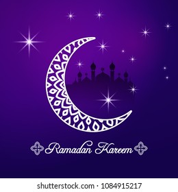 Ramadan Kareem greeting card. Vector template of a greeting card with intricate Arabic Moon