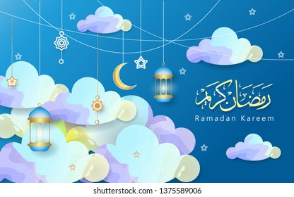 Ramadan kareem greeting card vector design, Translation of text : May Generosity Bless you during the holy month, can use for, landing page, template, ui, web, mobile app, poster, banner, flyer