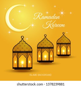 Ramadan Kareem greeting card. Vector template greeting card with intricate Arabic lamp background.Vector Illustration for greeting card, poster and banner. - Vector - Vector