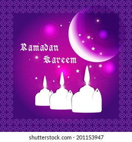 Ramadan Kareem greeting card / Vector template greeting card with intricate oil lamp / paper craft style 