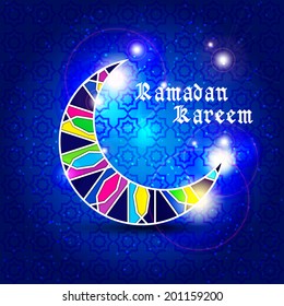 Ramadan Kareem greeting card / Vector template greeting card with crescent moon /  Colorful crescent moon on blue background