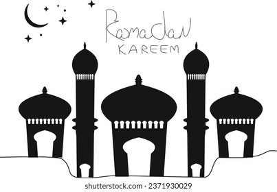 Tarjeta de saludo Ramadan Kareem, ilustración vectorial para la celebración del mes sagrado Ramadán kareem con diseño de arte de línea