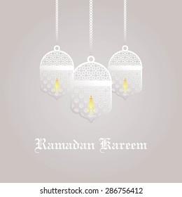 Ramadan Kareem greeting card / Vector template greeting card with intricate Arabic lamp