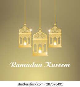 Ramadan Kareem greeting card / Vector template greeting card with intricate Arabic lamp
