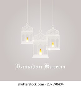Ramadan Kareem greeting card / Vector template greeting card with intricate Arabic lamp
