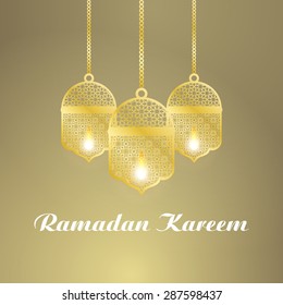 Ramadan Kareem greeting card / Vector template greeting card with intricate Arabic lamp
