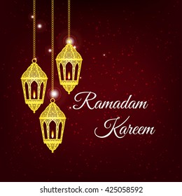 Ramadan Kareem greeting card / Vector template greeting card with intricate arabic lamp on shiny abstract background