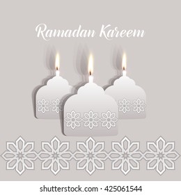 Ramadan Kareem greeting card / Vector template greeting card with intricate oil lamp on shiny abstract background.