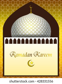 Ramadan Kareem greeting card. Vector islamic pattern with a mosque dome for background.