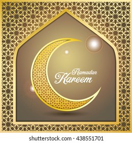 Ramadan Kareem greeting card / Vector template greeting card with intricate Arabic Moon