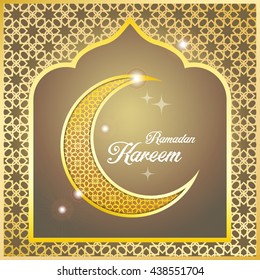 Ramadan Kareem greeting card / Vector template greeting card with intricate Arabic Moon